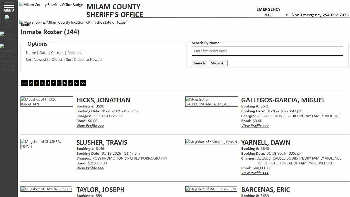 Inmate Roster - Current Inmates Booking Date Descending - Milam County Sheriff TX